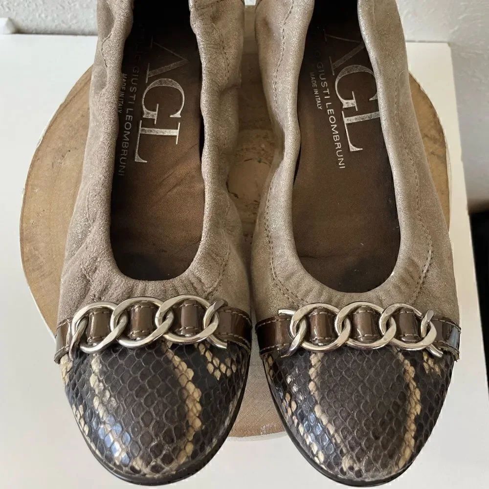 AGL Attilio Giusti Leombruni Snakeskin Cap Toe Ballet Shoes Size 37 (US 6.5)
